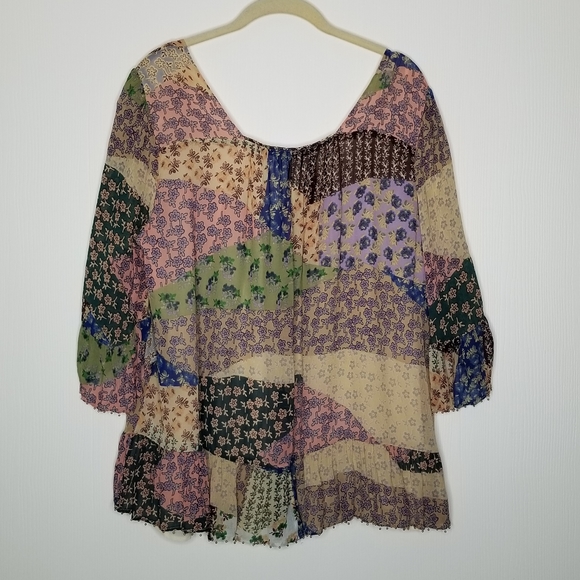 Anthropologie Floreat Chiffon Patchwork Blouse L - Picture 6 of 7